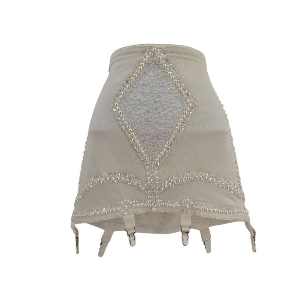 Vintage White Rhinestoned Garter Belt | Custom Embellished